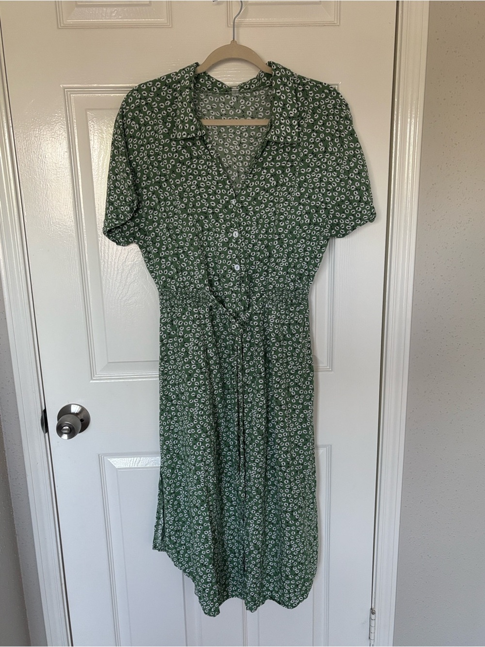 Green Floral Midi Dress with Tie Waist